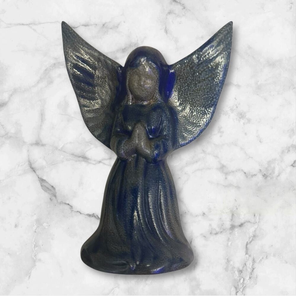VTG BBP Salt Glaze Angel Cobalt Blue Figurine 1999 Beaumont Brothers Pottery